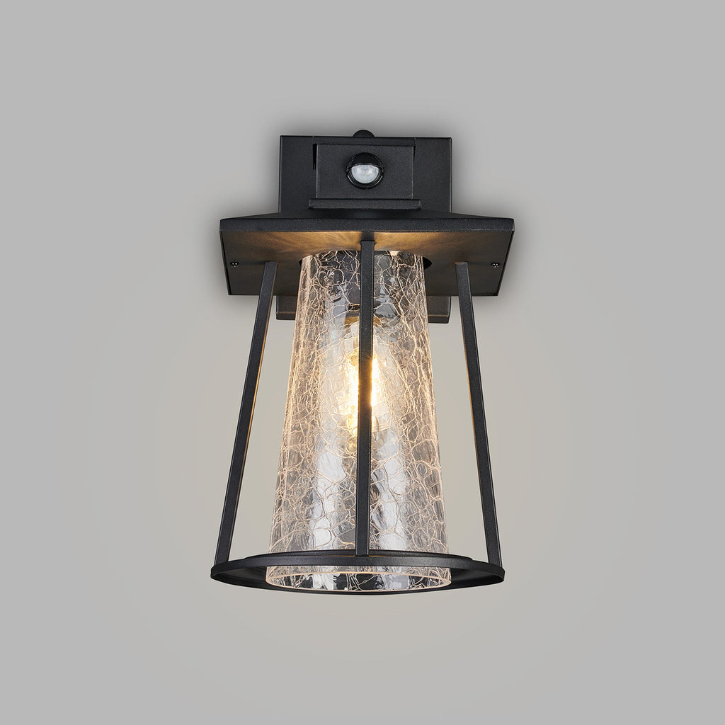Luminosity Designs Ltd - Shogun Cone Wall Lamp With PIR Sensor, 1 x E27, IP44, Black/Clear - Luminosity Designs Ltd
