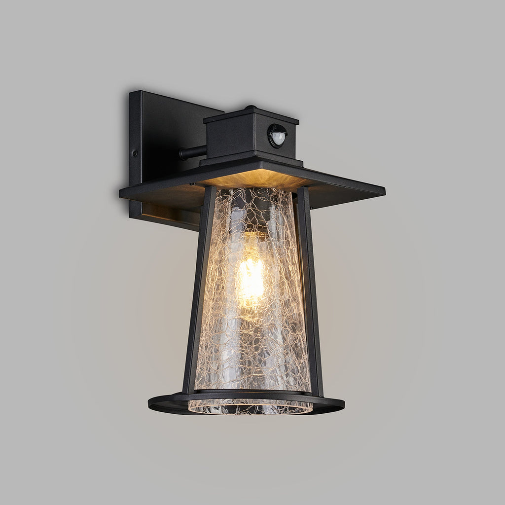 Luminosity Designs Ltd - Shogun Cone Wall Lamp With PIR Sensor, 1 x E27, IP44, Black/Clear - Luminosity Designs Ltd