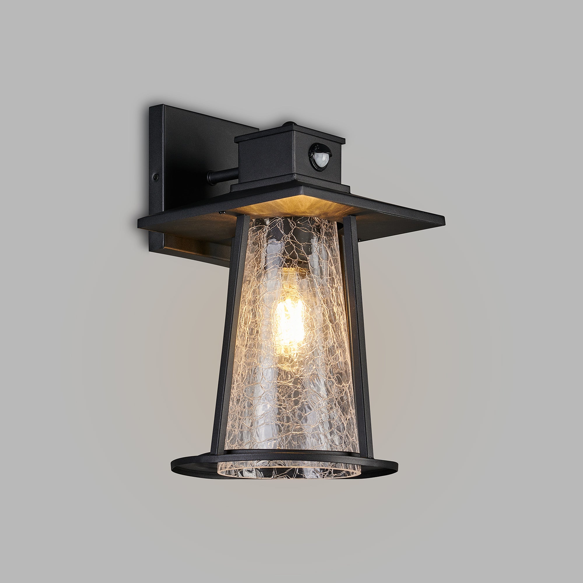 Luminosity Designs Ltd - Shogun Cone Wall Lamp With PIR Sensor, 1 x E27, IP44, Black/Clear - Luminosity Designs Ltd