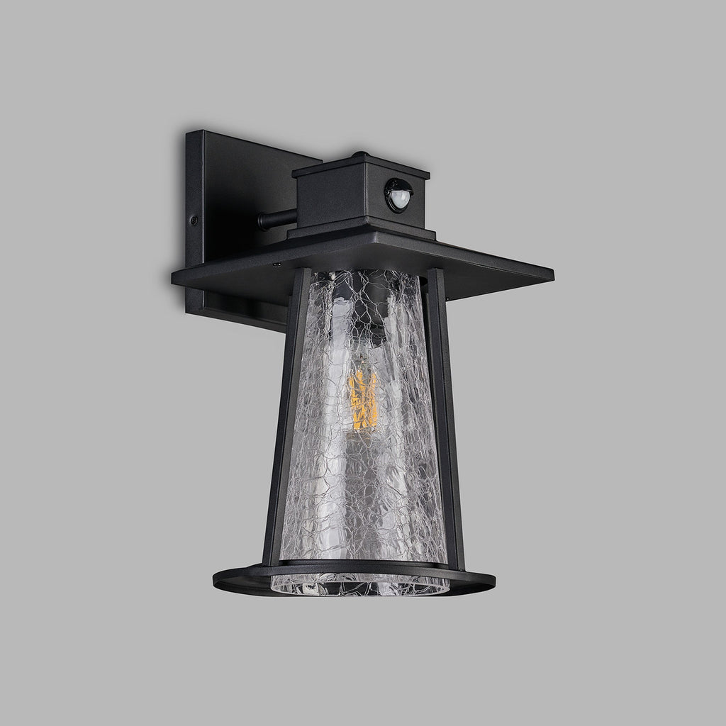 Luminosity Designs Ltd - Shogun Cone Wall Lamp With PIR Sensor, 1 x E27, IP44, Black/Clear - Luminosity Designs Ltd