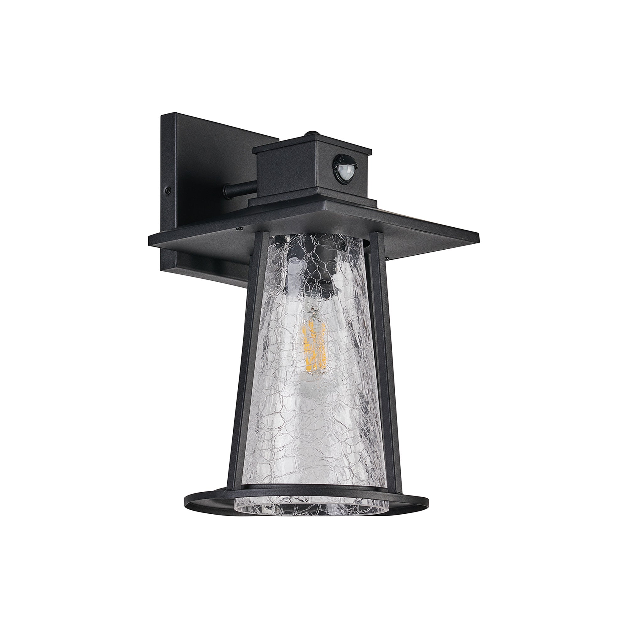 Shogun Cone Wall Lamp With PIR Sensor, 1 x E27, IP44, Black/Clear