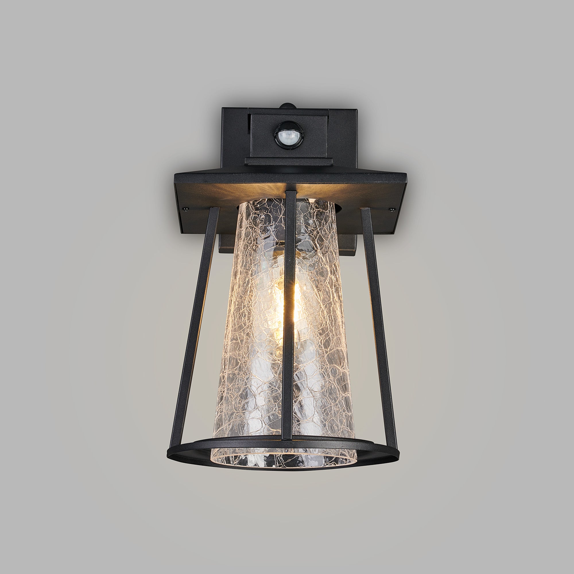 Shogun Cone Wall Lamp With PIR Sensor, 1 x E27, IP44, Black/Clear