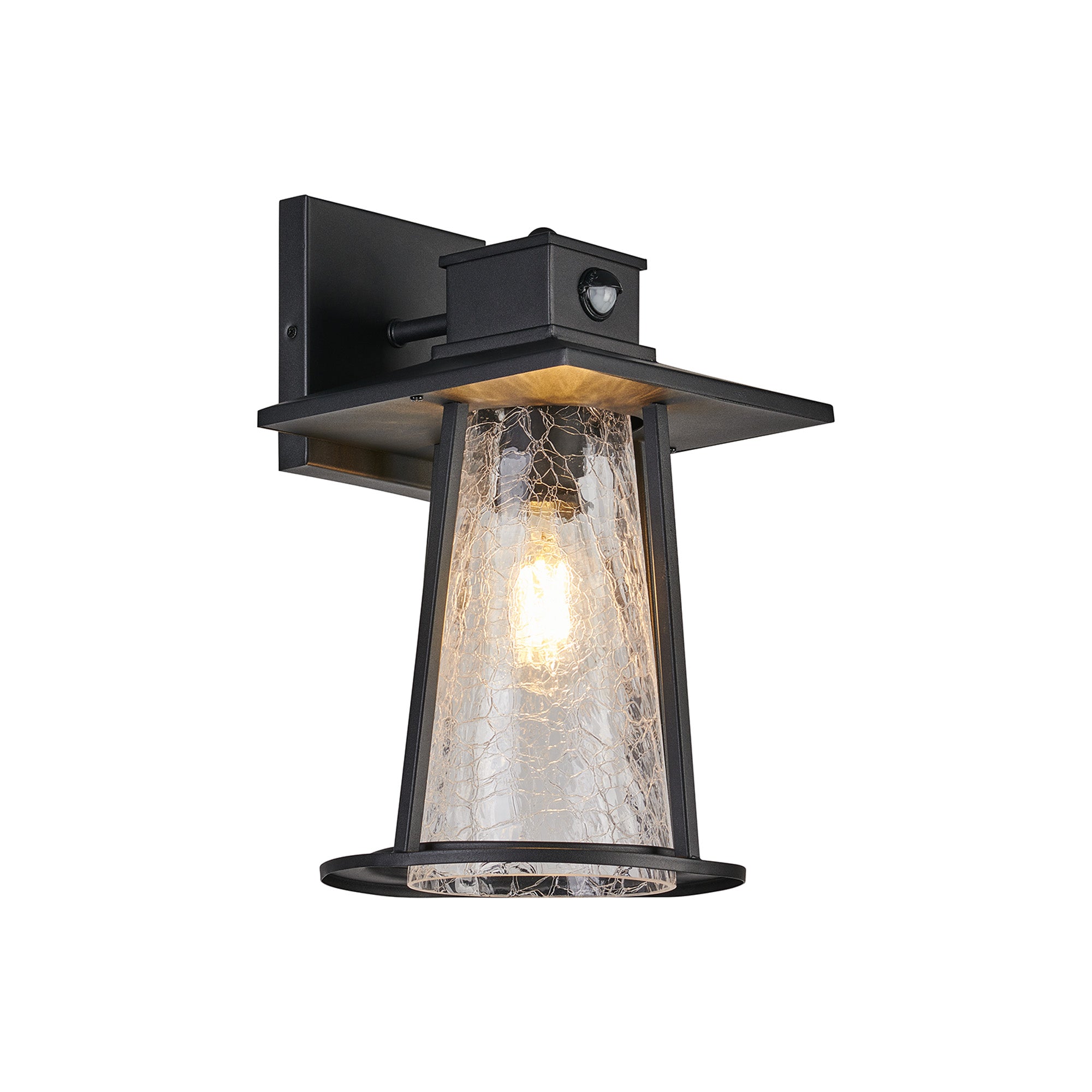 Shogun Cone Wall Lamp With PIR Sensor, 1 x E27, IP44, Black/Clear