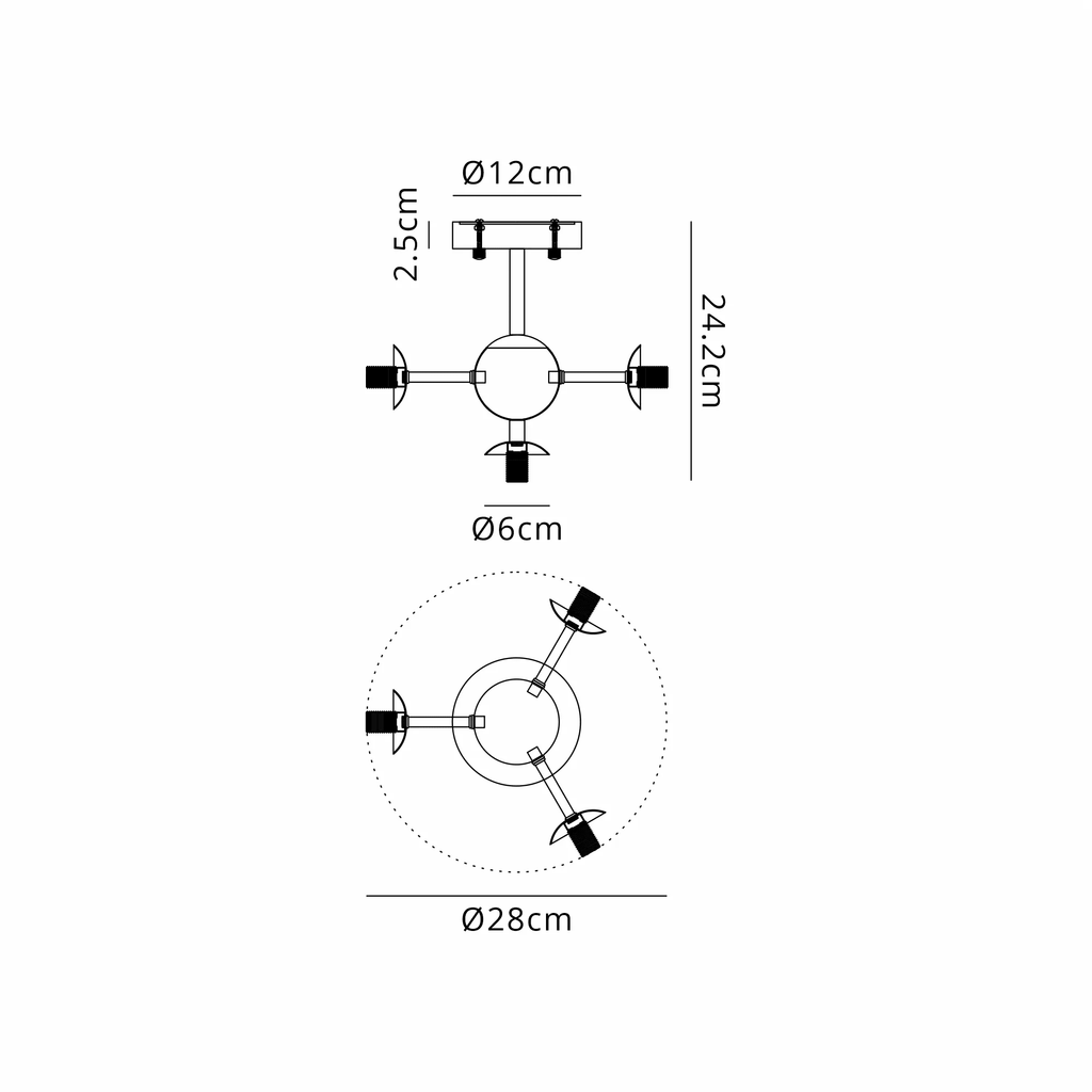 Luminosity Designs Ltd - Simple Semi - Flush Multi Arm Ceiling Light (FRAME ONLY), 4 x G9 - Luminosity Designs Ltd