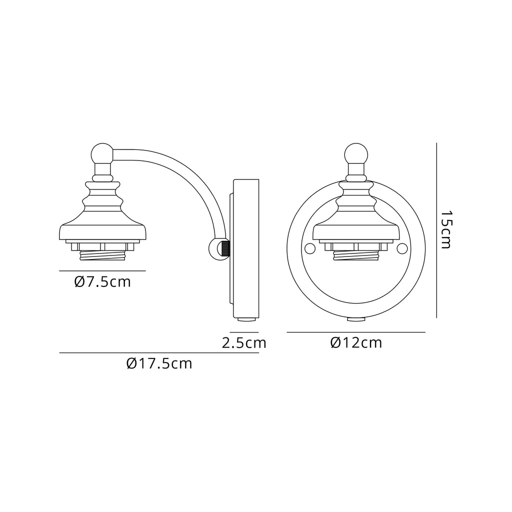 Luminosity Designs - Sledmere Single Switched Wall Lamp (FRAME ONLY), 1 Light E27 - Luminosity Designs Ltd