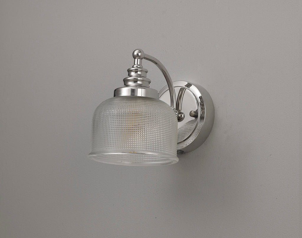 Polished Nickel Sledmere Single Wall Light, Switched, 1 x E27, Glass Shade