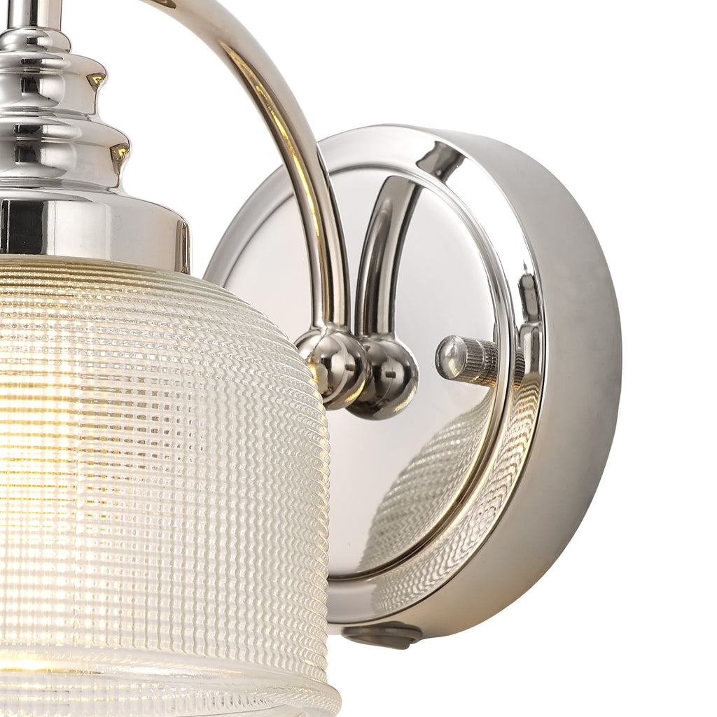 Polished Nickel Sledmere Single Wall Light, Switched, 1 x E27, Glass Shade