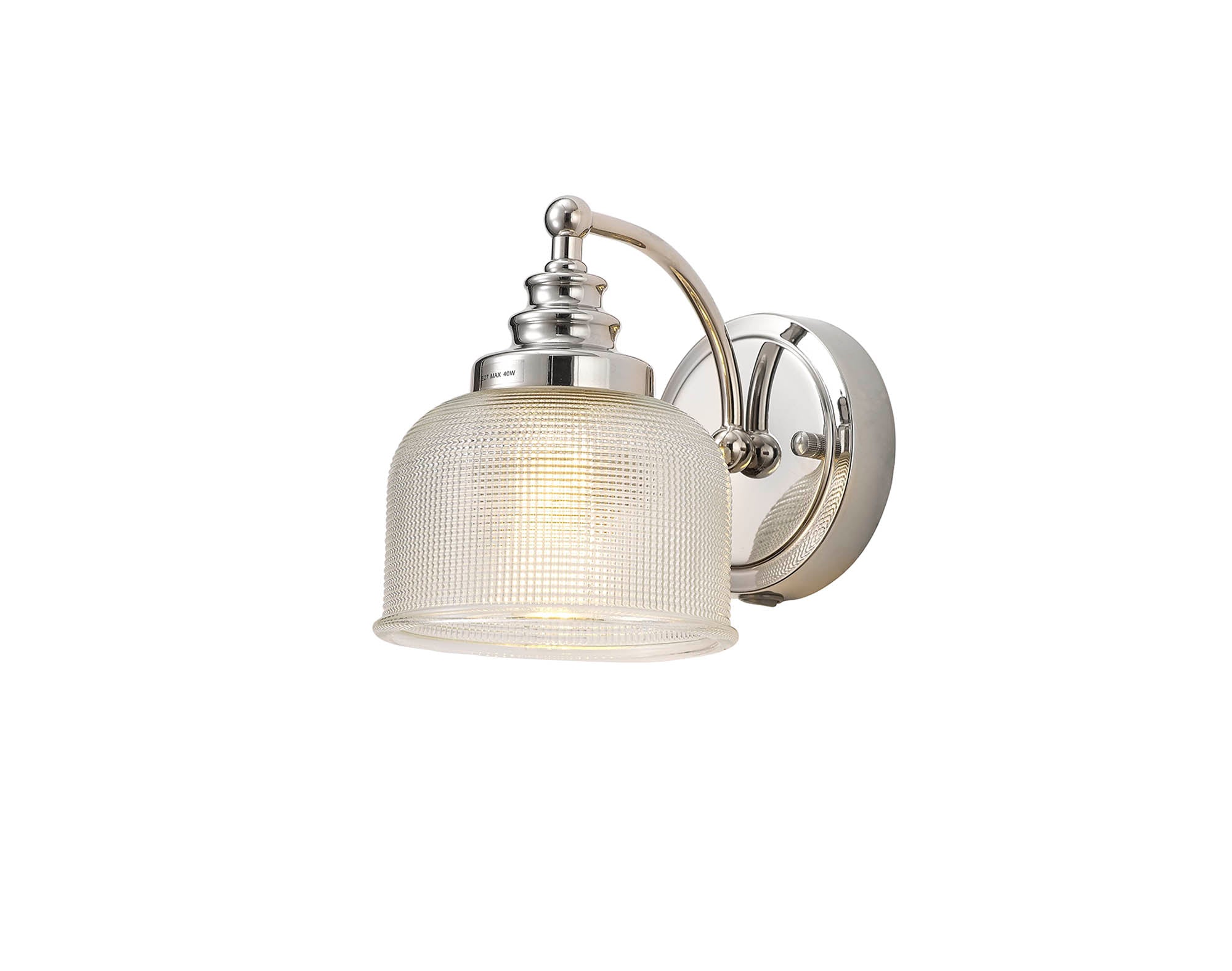 Polished Nickel Sledmere Single Wall Light, Switched, 1 x E27, Glass Shade