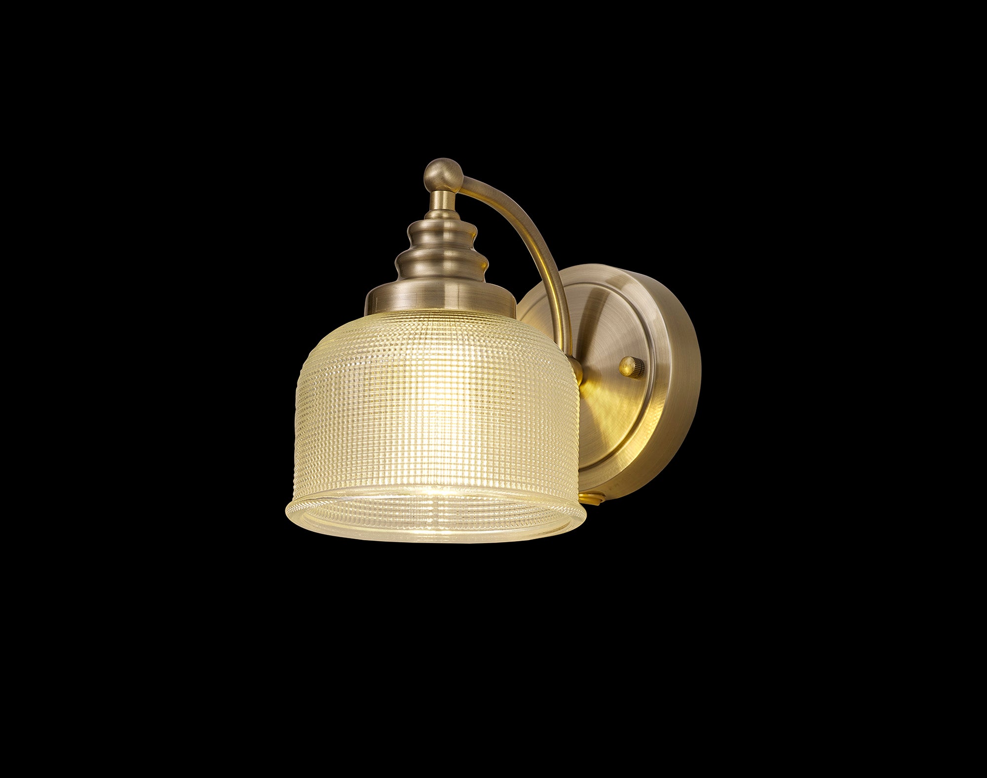 Antique Brass Sledmere Single Wall Light, Switched, 1 x E27, Glass Shade