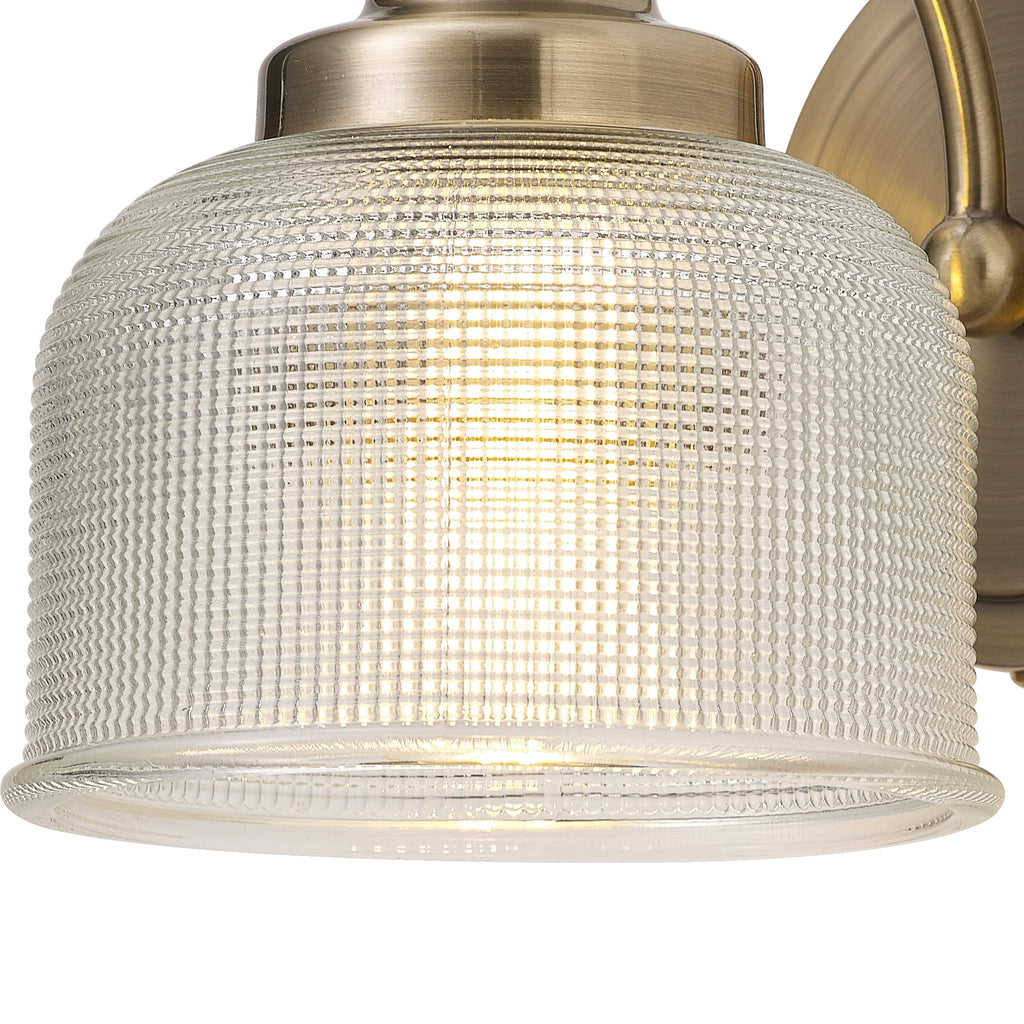 Antique Brass Sledmere Single Wall Light, Switched, 1 x E27, Glass Shade