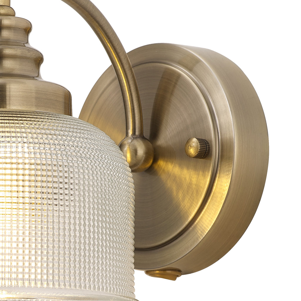 Antique Brass Sledmere Single Wall Light, Switched, 1 x E27, Glass Shade