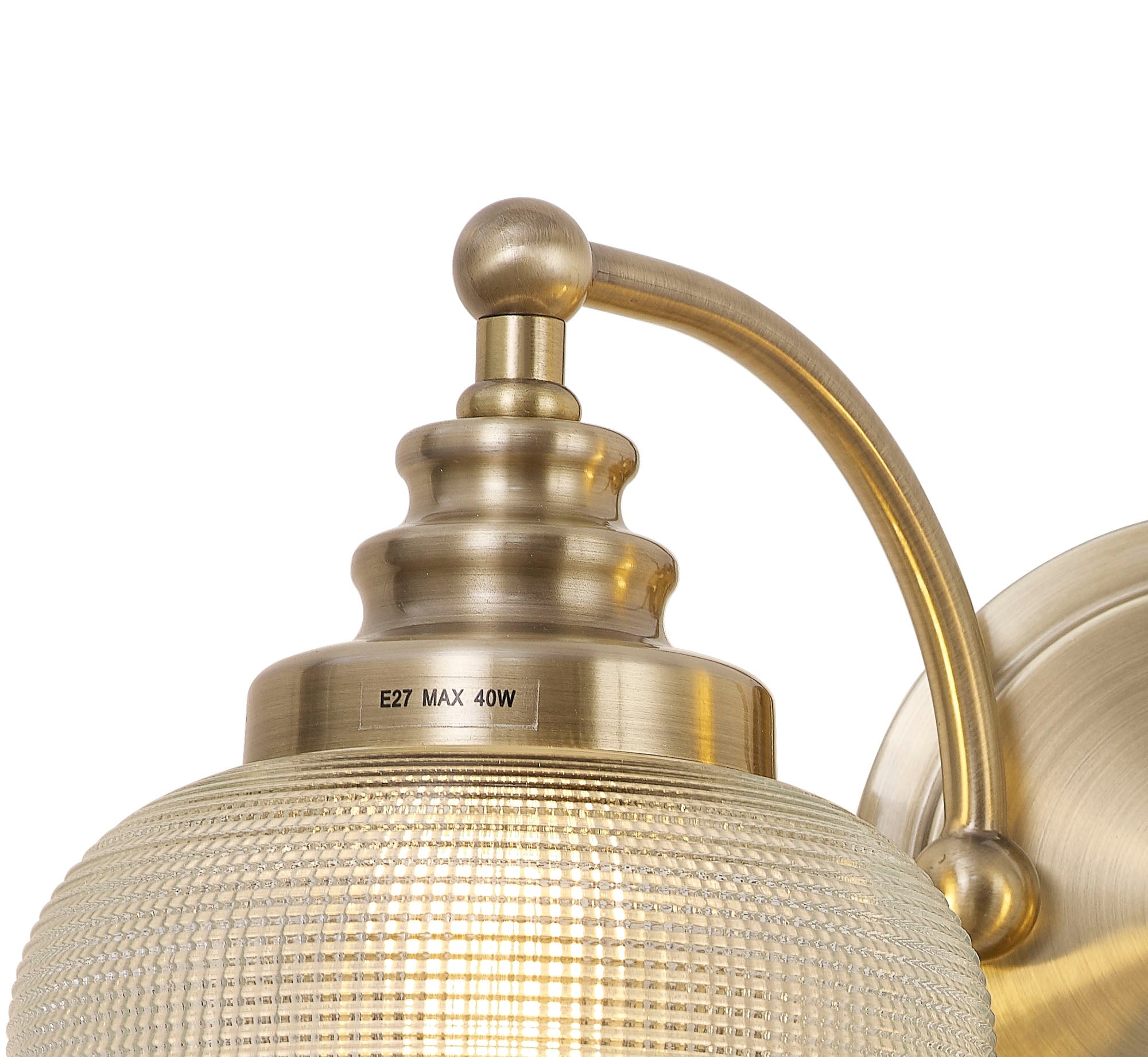 Antique Brass Sledmere Double Wall Light, Switched, 2 x E27, Glass Shade