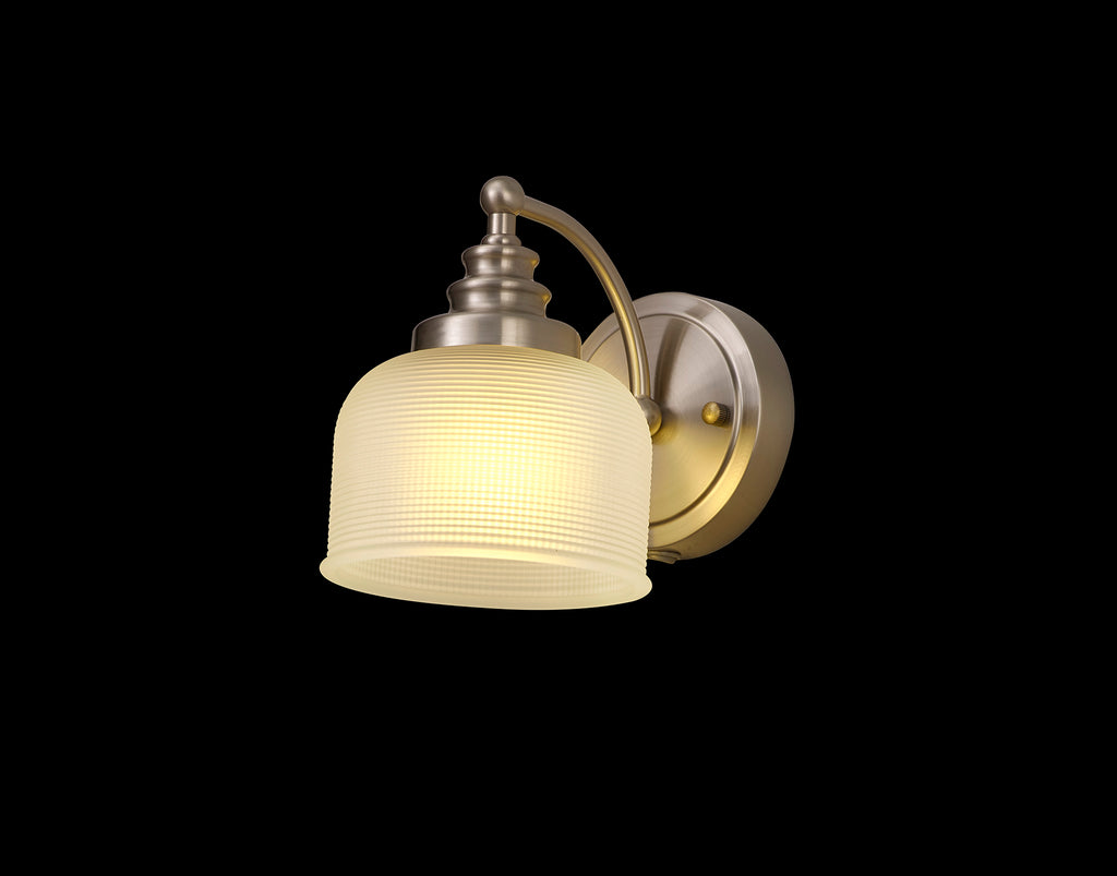 Satin Nickel Sledmere Single Wall Light, Switched, 1 x E27, Glass Shade
