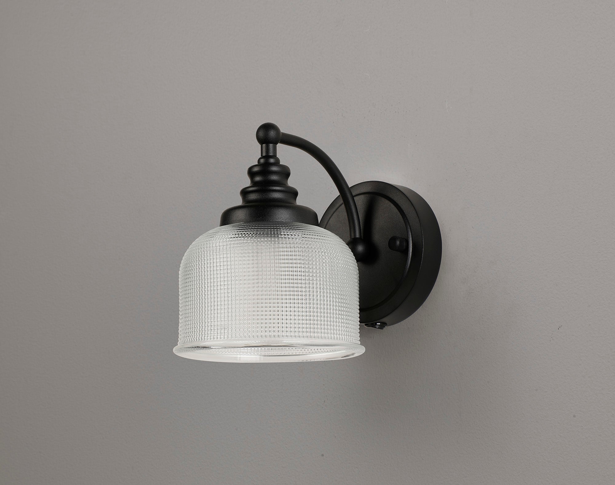 Matt Black Sledmere Single Wall Light, Switched, 1 x E27, Glass Shade