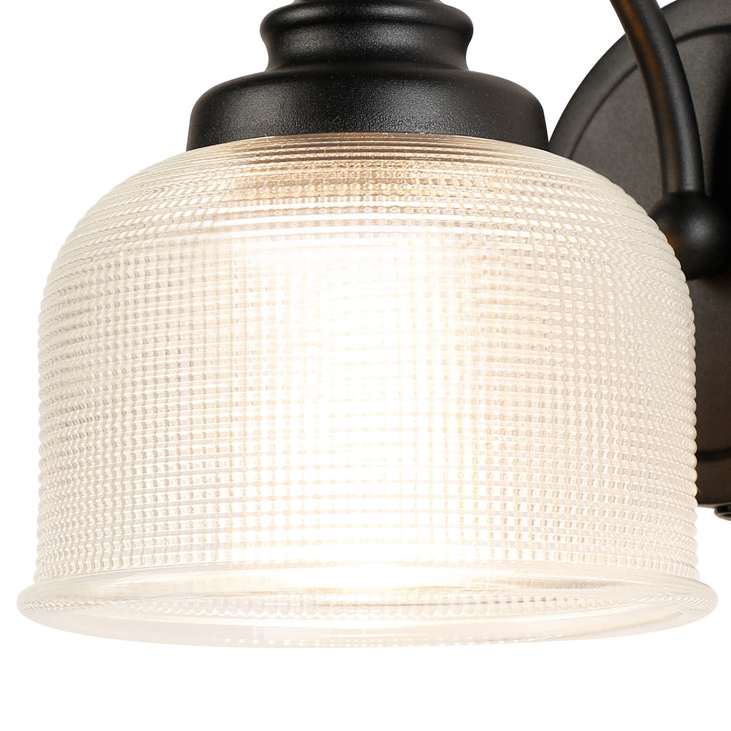 Matt Black Sledmere Single Wall Light, Switched, 1 x E27, Glass Shade