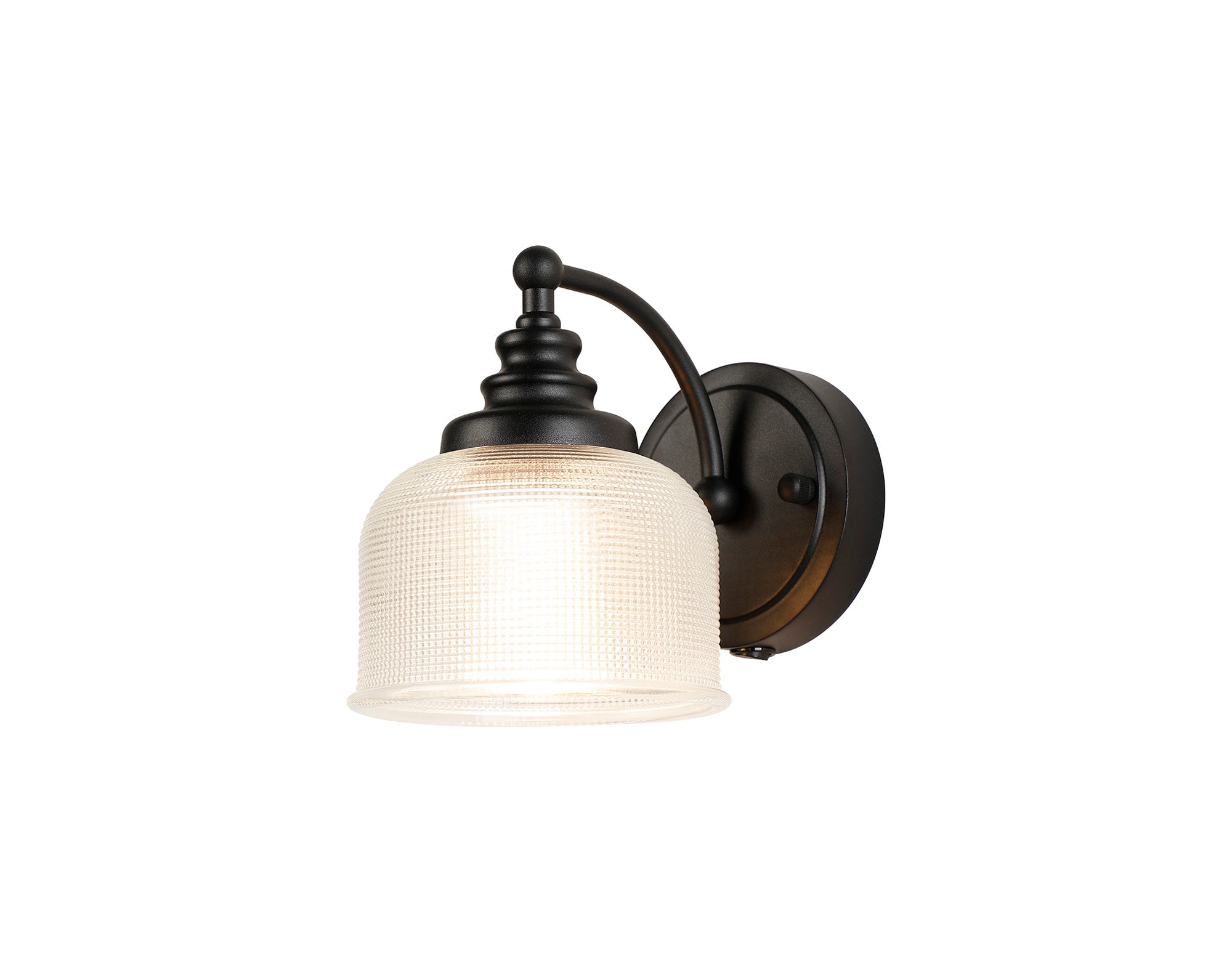 Matt Black Sledmere Single Wall Light, Switched, 1 x E27, Glass Shade