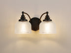 Matt Black Sledmere Double Wall Light, Switched, 2 x E27, Glass Shade
