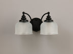 Matt Black Sledmere Double Wall Light, Switched, 2 x E27, Glass Shade