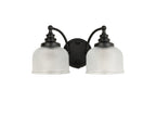 Matt Black Sledmere Double Wall Light, Switched, 2 x E27, Glass Shade