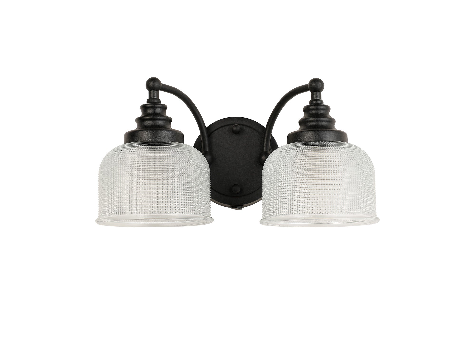 Matt Black Sledmere Double Wall Light, Switched, 2 x E27, Glass Shade