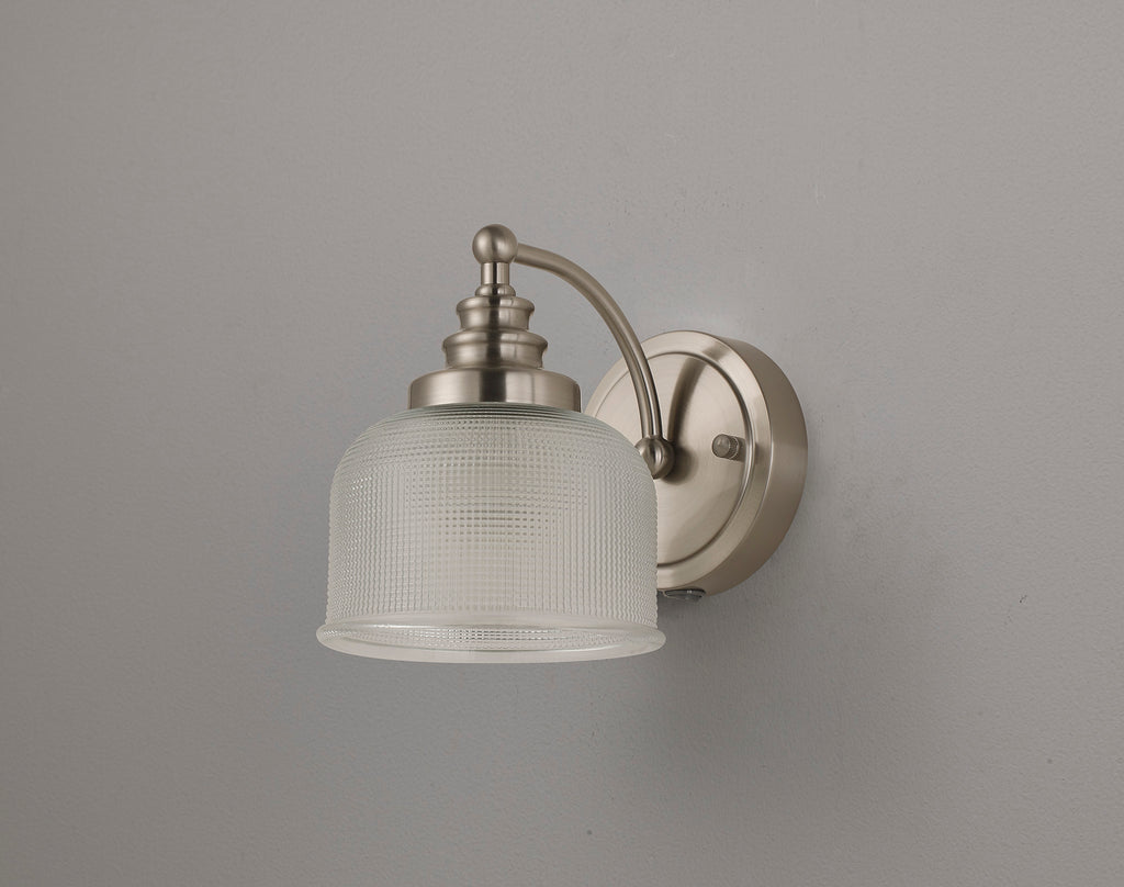 Satin Nickel Sledmere Single Wall Light, Switched, 1 x E27, Glass Shade