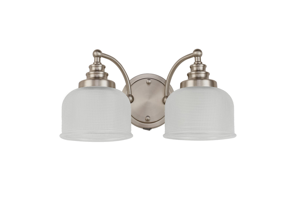 Satin Nickel Sledmere Double Wall Light, Switched, 2 x E27, Glass Shade