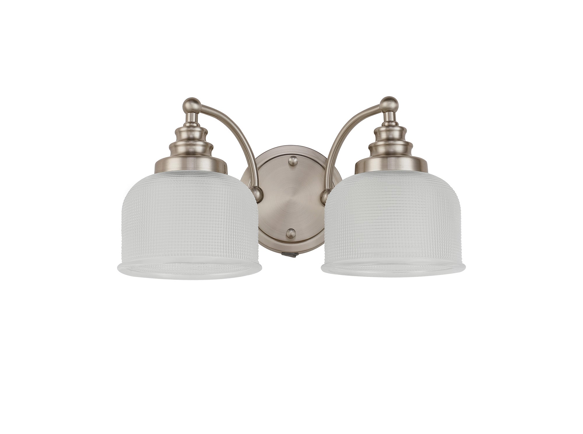 Satin Nickel Sledmere Double Wall Light, Switched, 2 x E27, Glass Shade