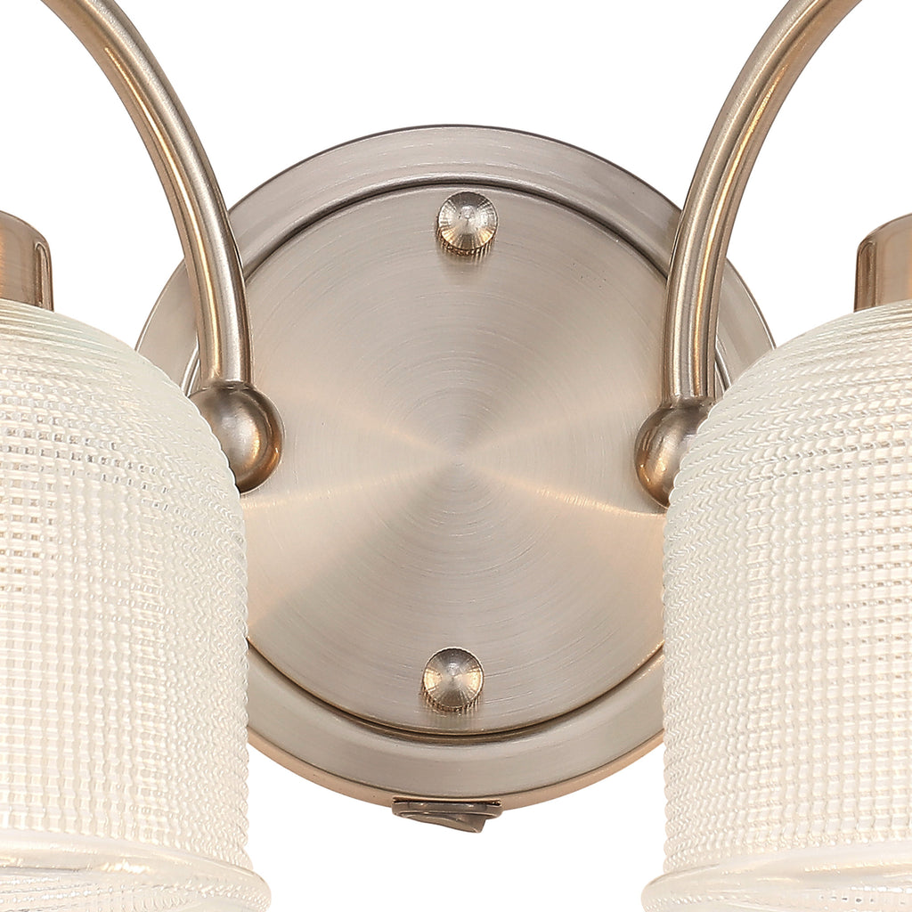 Satin Nickel Sledmere Double Wall Light, Switched, 2 x E27, Glass Shade