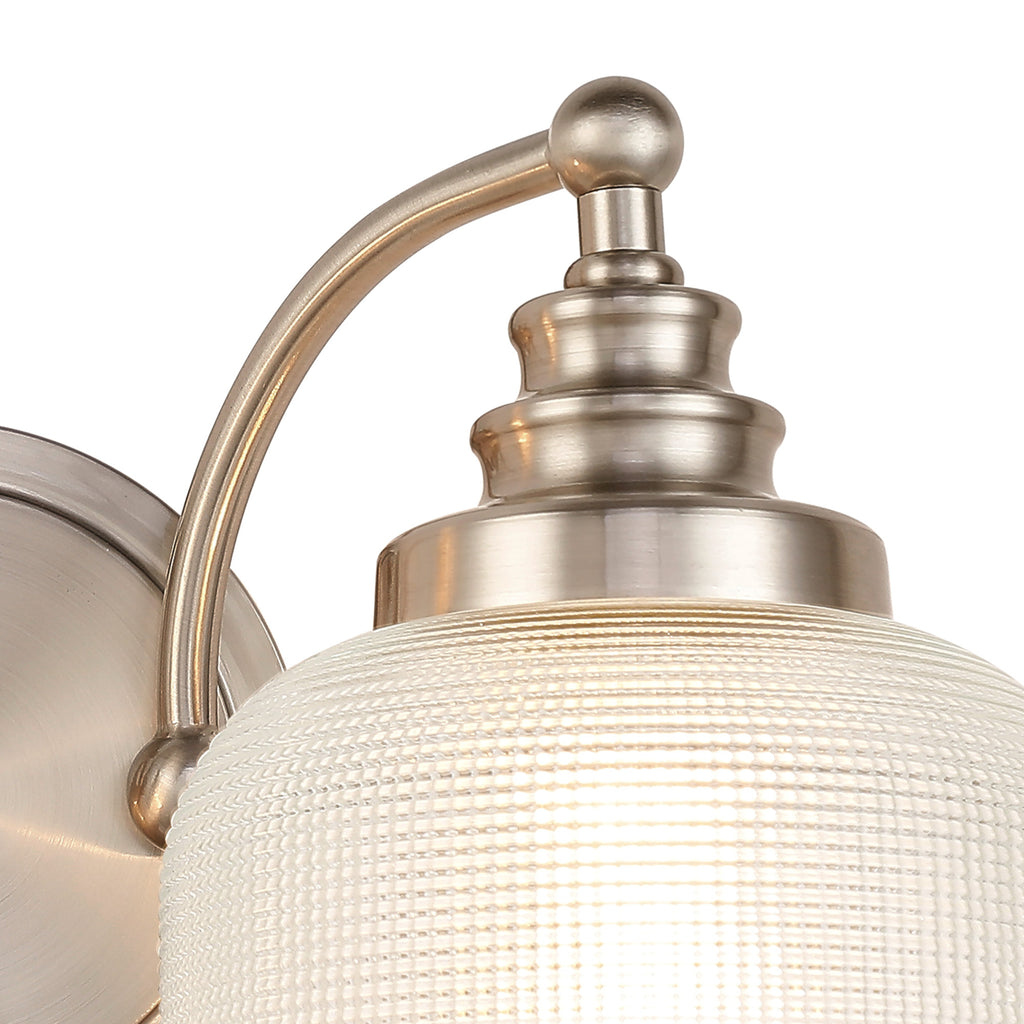 Satin Nickel Sledmere Double Wall Light, Switched, 2 x E27, Glass Shade
