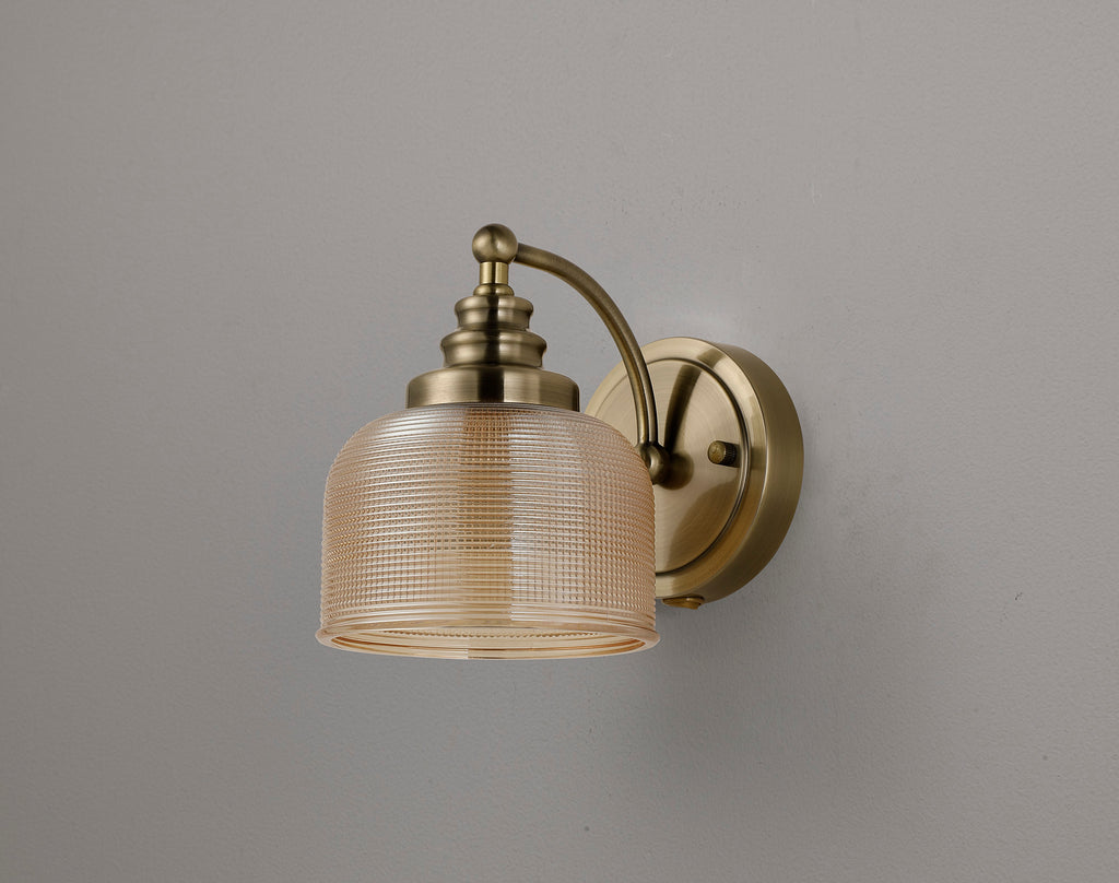 Antique Brass Sledmere Single Wall Light, Switched, 1 x E27, Glass Shade