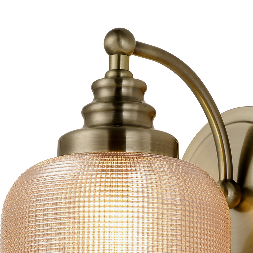 Antique Brass Sledmere Single Wall Light, Switched, 1 x E27, Glass Shade