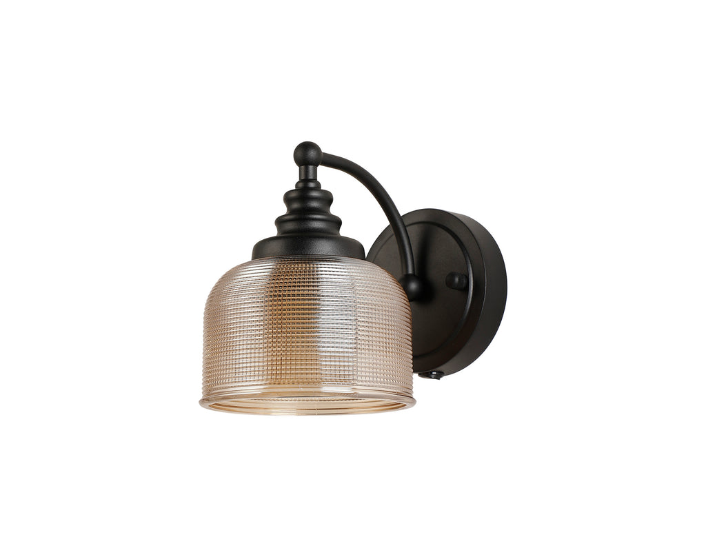 Matt Black Sledmere Single Wall Light, Switched, 1 x E27, Glass Shade