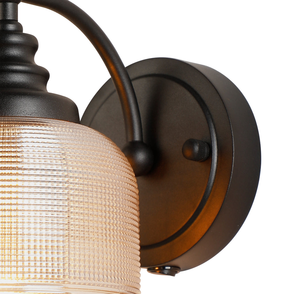 Matt Black Sledmere Single Wall Light, Switched, 1 x E27, Glass Shade