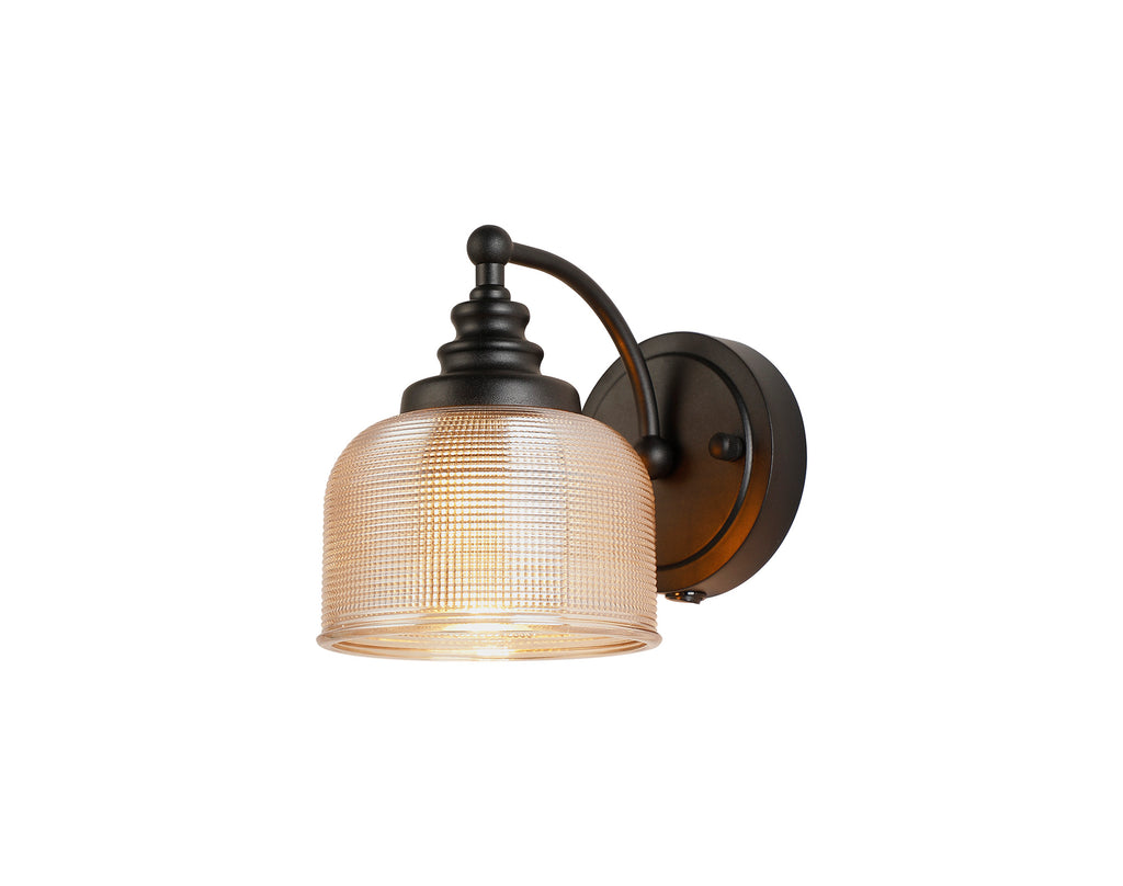 Matt Black Sledmere Single Wall Light, Switched, 1 x E27, Glass Shade
