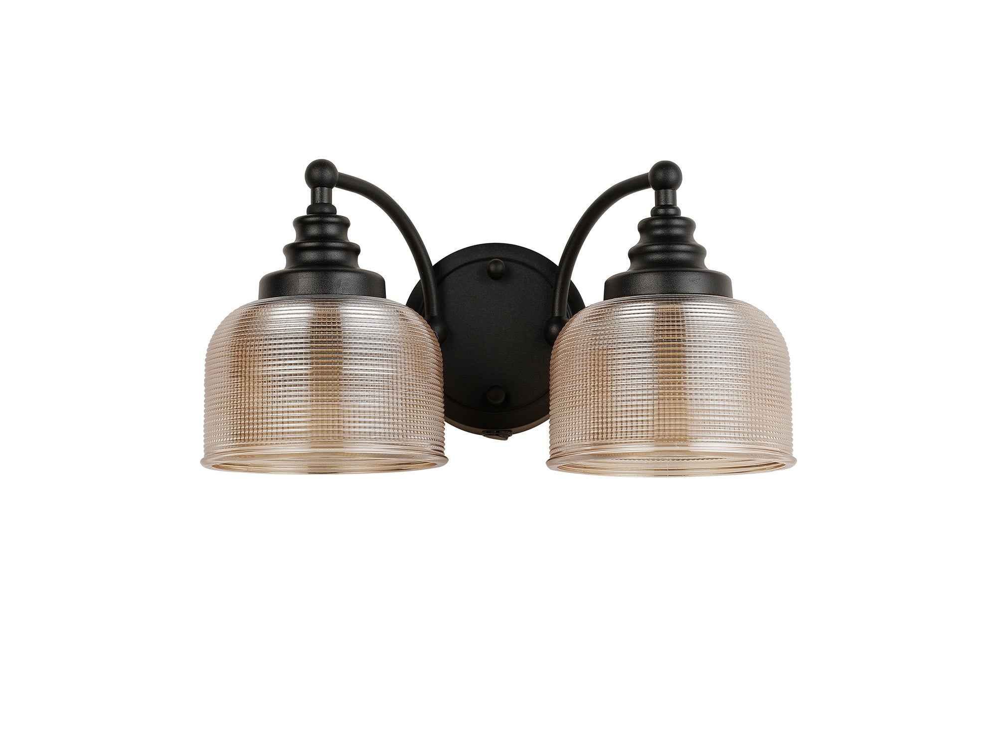 Matt Black Sledmere Double Wall Light, Switched, 2 x E27, Glass Shade