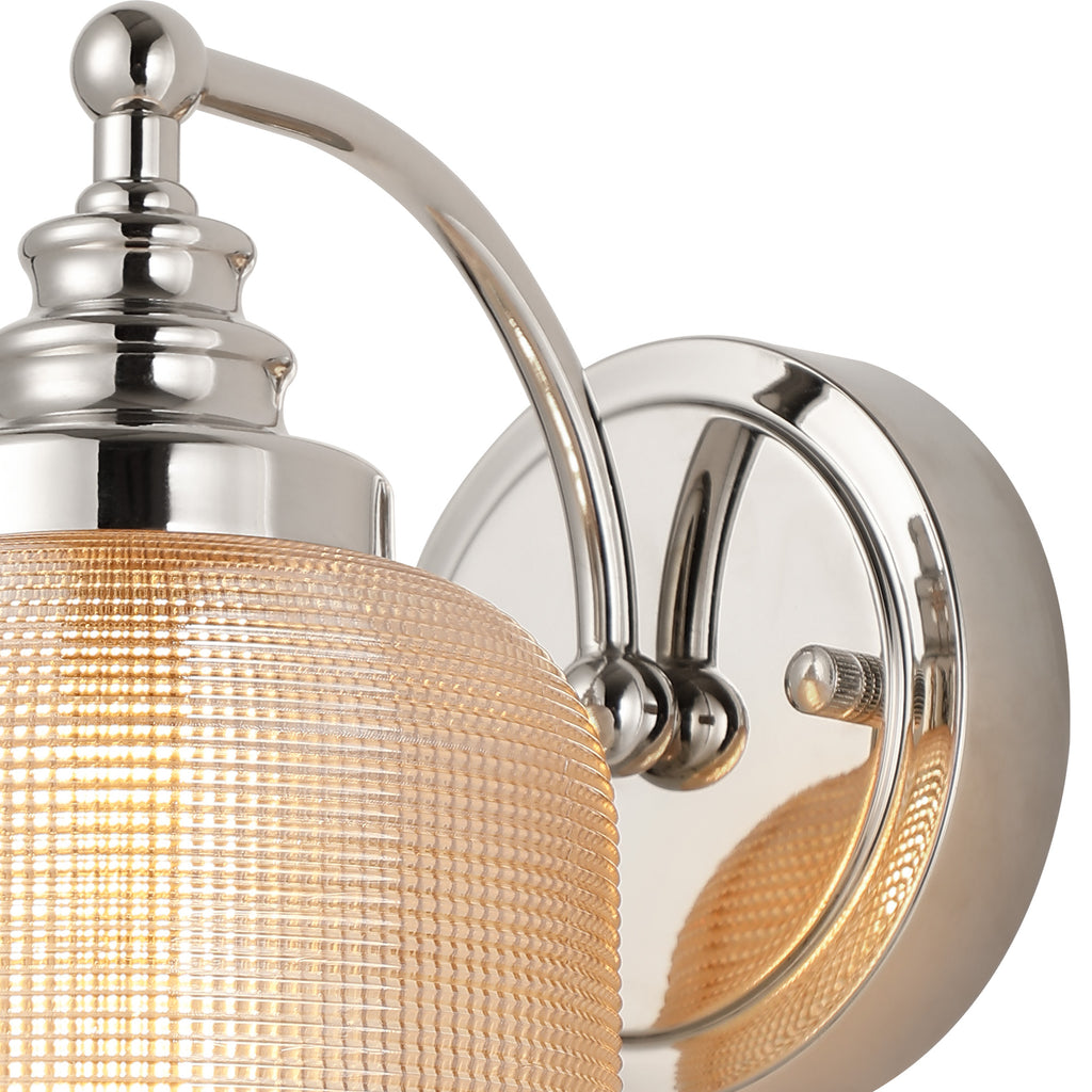 Polished Nickel Sledmere Single Wall Light, Switched, 1 x E27, Glass Shade