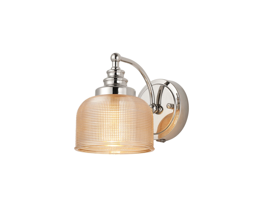 Polished Nickel Sledmere Single Wall Light, Switched, 1 x E27, Glass Shade