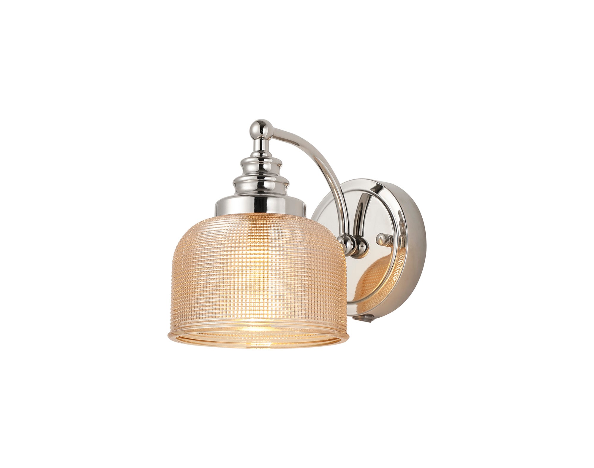 Polished Nickel Sledmere Single Wall Light, Switched, 1 x E27, Glass Shade