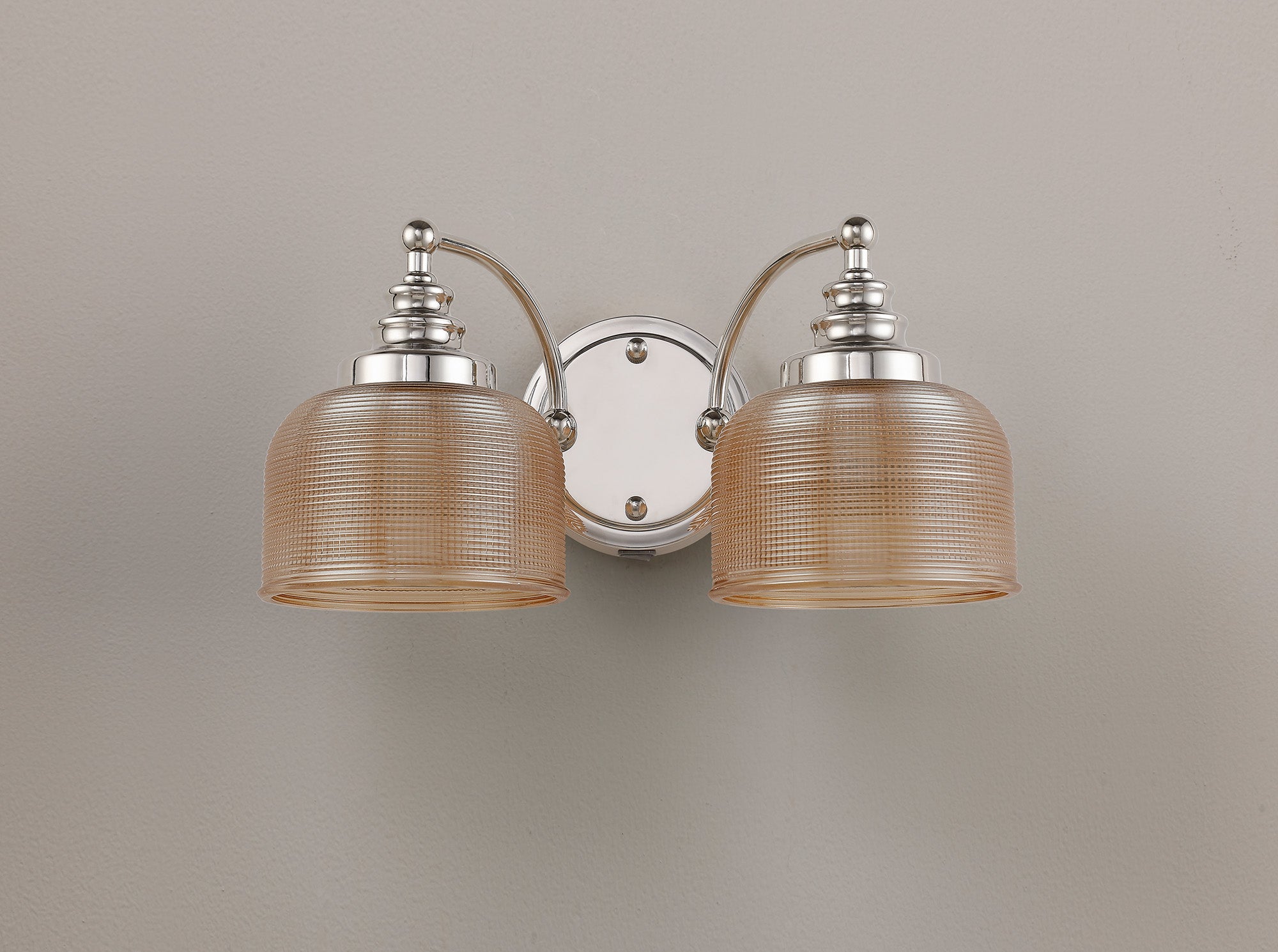 Polished Nickel Sledmere Double Wall Light, Switched, 2 x E27, Glass Shade