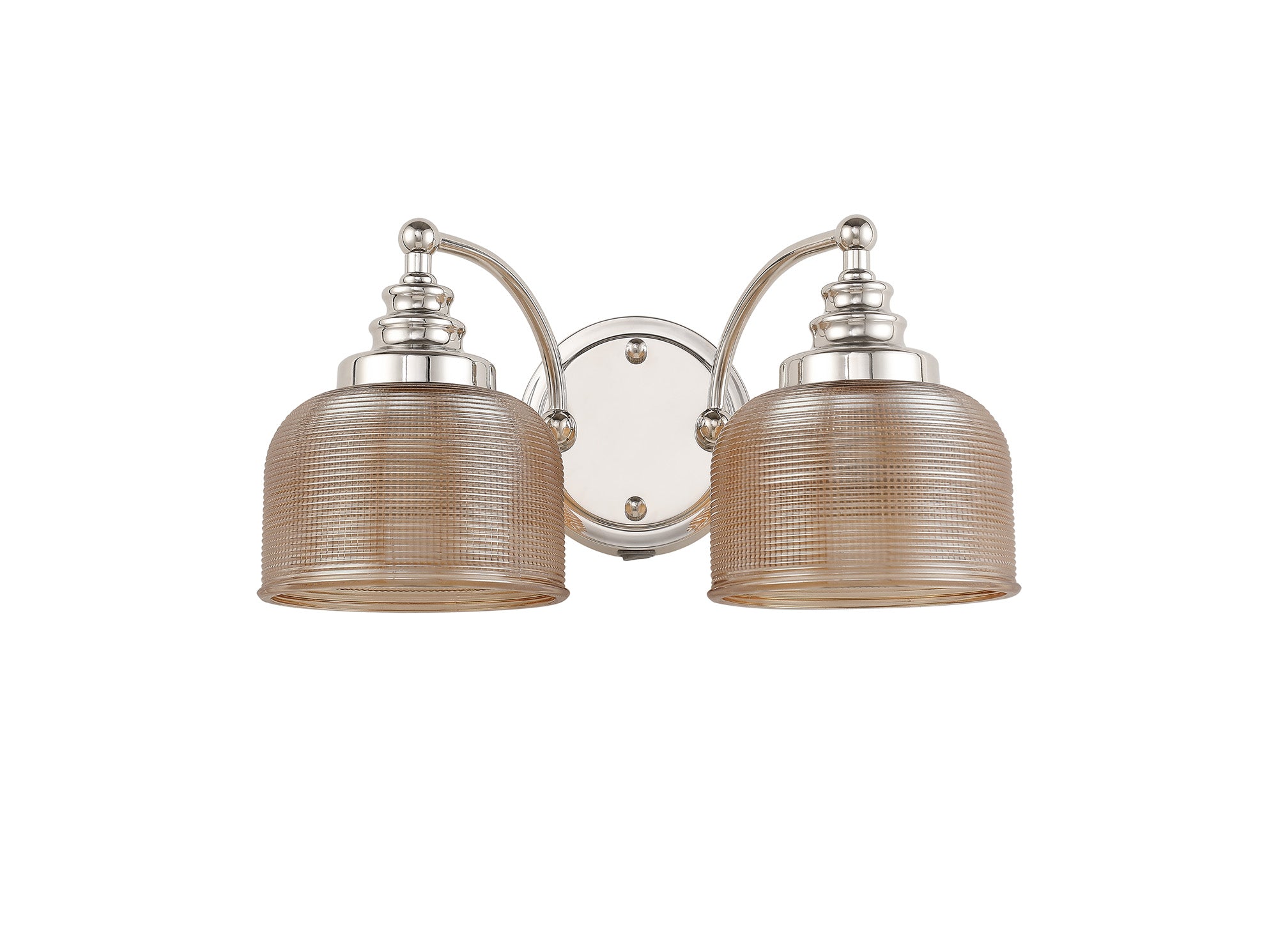 Polished Nickel Sledmere Double Wall Light, Switched, 2 x E27, Glass Shade