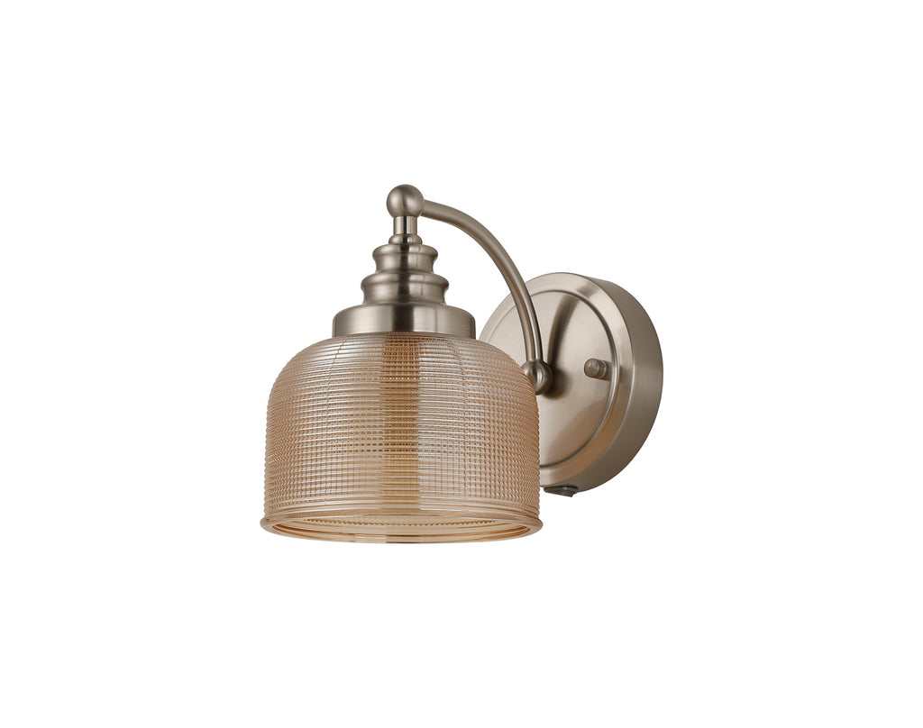 Satin Nickel Sledmere Single Wall Light, Switched, 1 x E27, Glass Shade