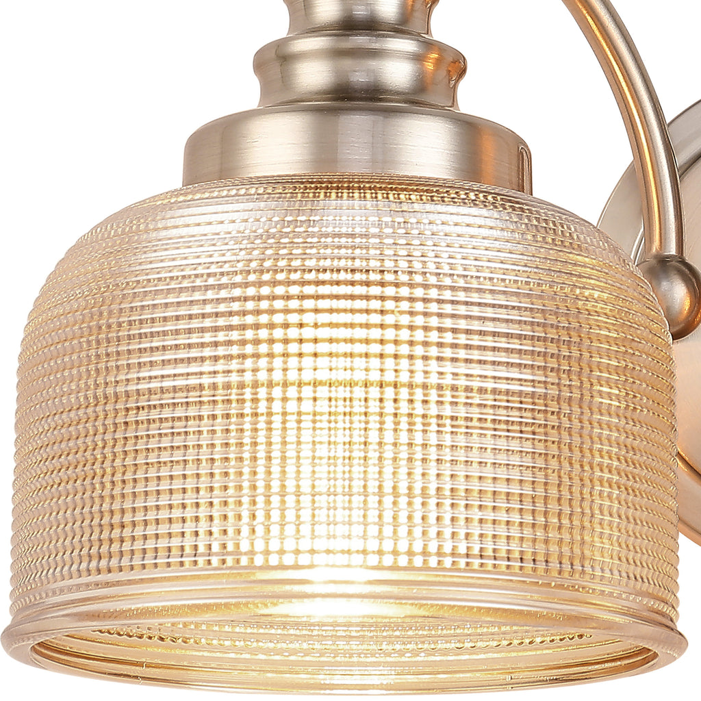 Satin Nickel Sledmere Double Wall Light, Switched, 2 x E27, Glass Shade