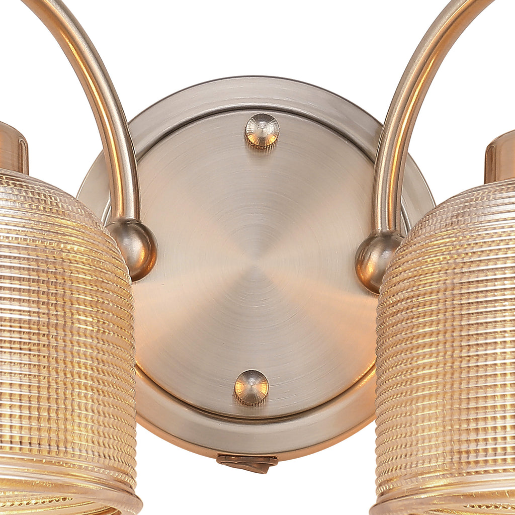 Satin Nickel Sledmere Double Wall Light, Switched, 2 x E27, Glass Shade