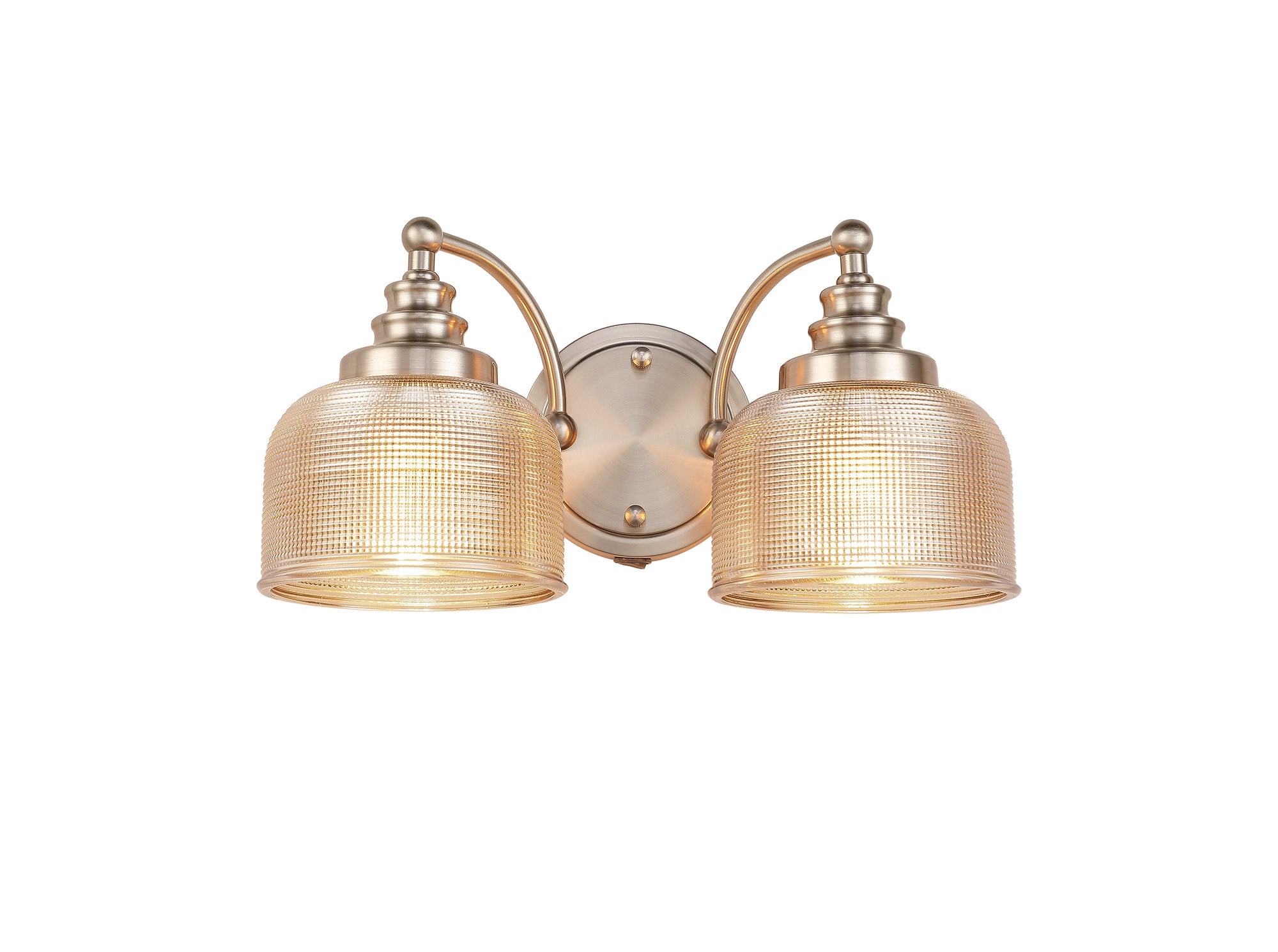 Satin Nickel Sledmere Double Wall Light, Switched, 2 x E27, Glass Shade