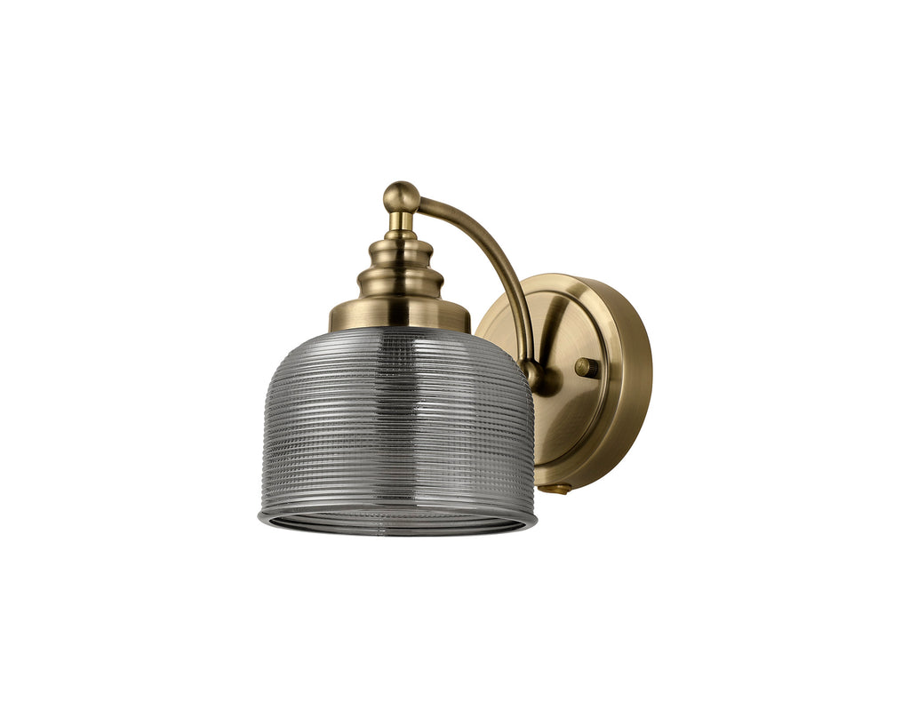 Antique Brass Sledmere Single Wall Light, Switched, 1 x E27, Glass Shade