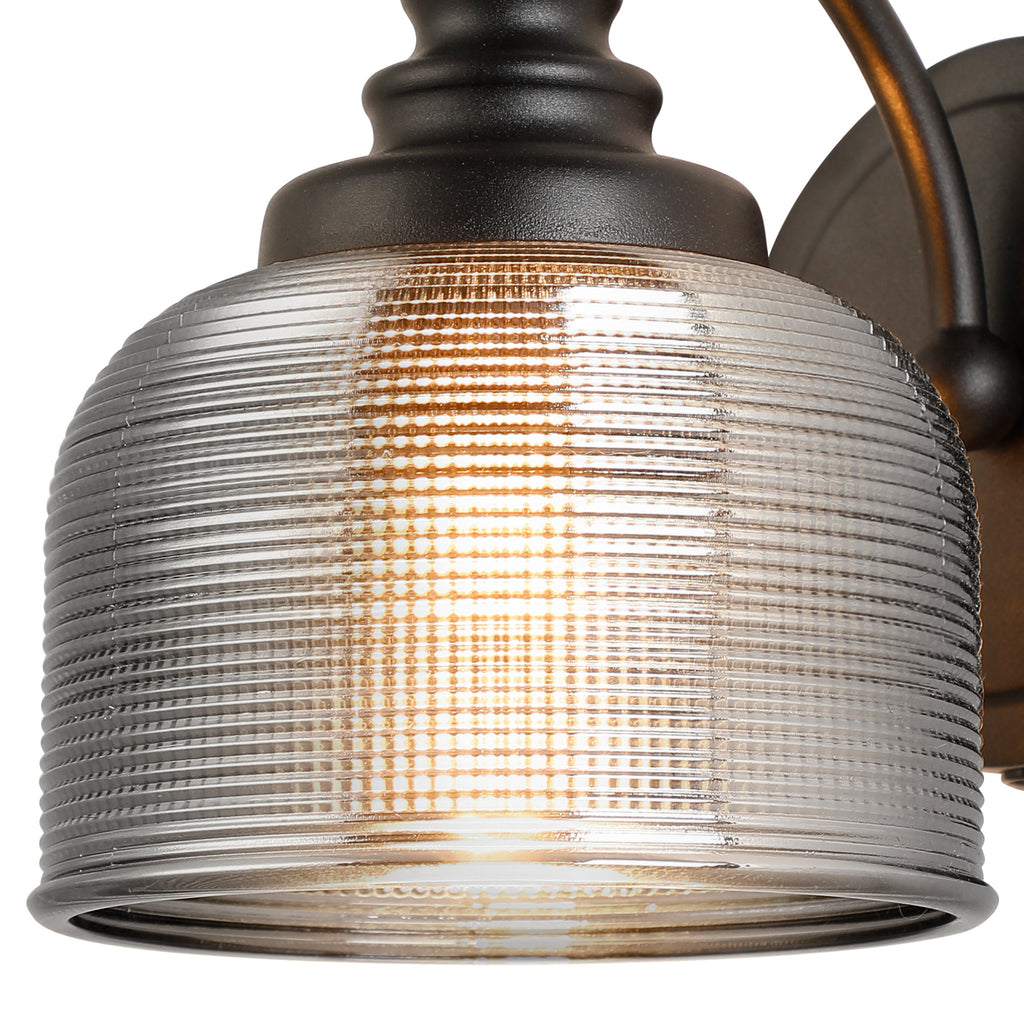 Matt Black Sledmere Single Wall Light, Switched, 1 x E27, Glass Shade