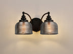 Matt Black Sledmere Double Wall Light, Switched, 2 x E27, Glass Shade