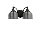 Matt Black Sledmere Double Wall Light, Switched, 2 x E27, Glass Shade