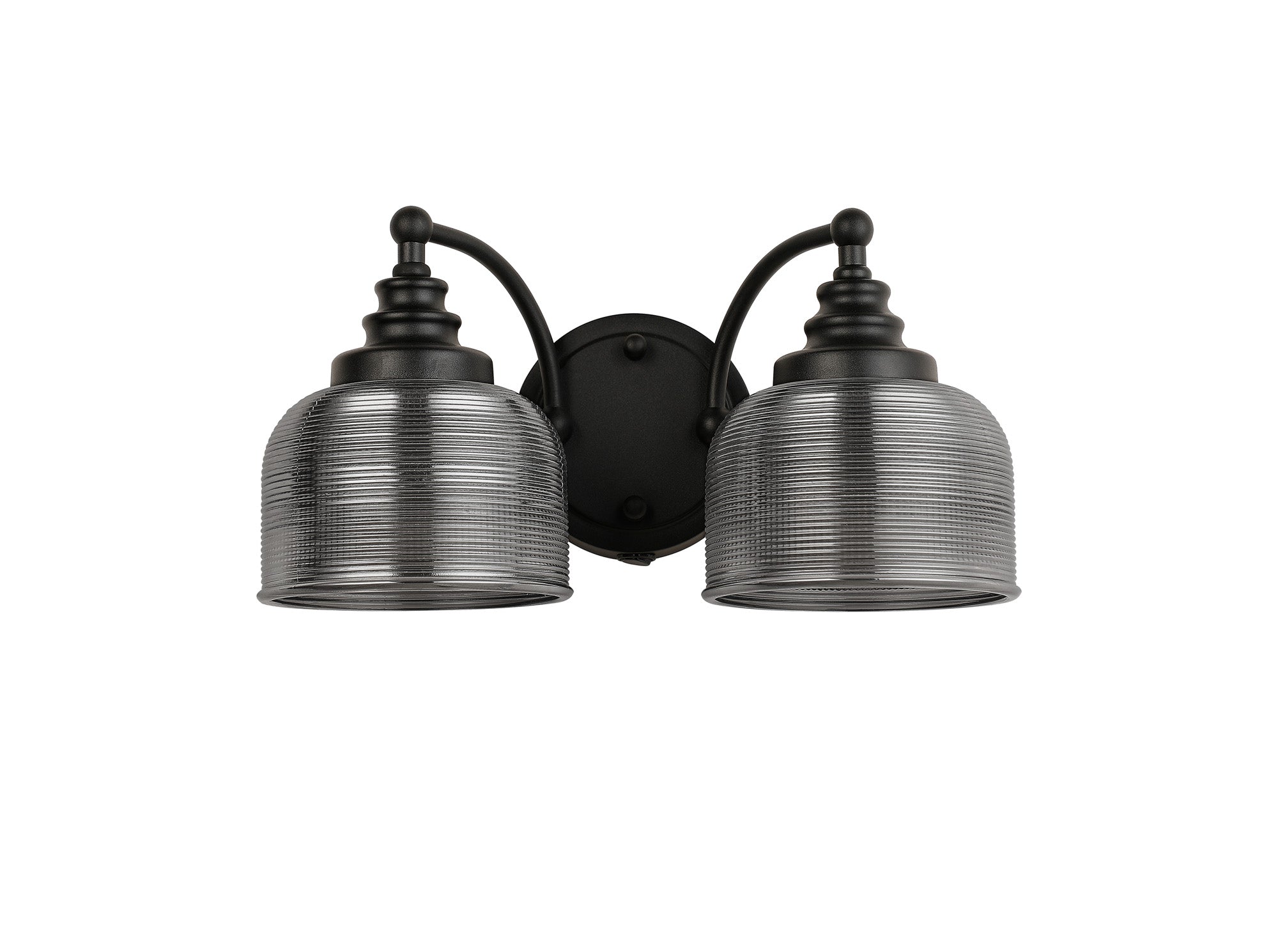 Matt Black Sledmere Double Wall Light, Switched, 2 x E27, Glass Shade
