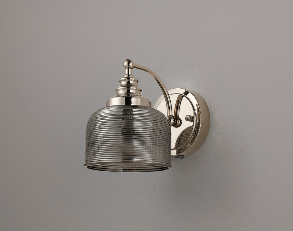 Polished Nickel Sledmere Single Wall Light, Switched, 1 x E27, Glass Shade